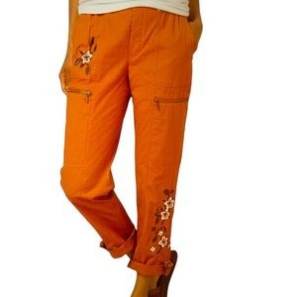 Soft Surroundings Cargo Pant S Everything Under The Sun Embroidered Roll Tab - Picture 1 of 11